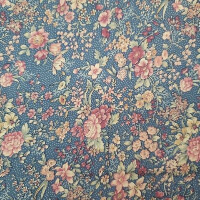 Vintage Joan Kessler Concord Fabrics Blue Cabbage Rose Fabric 44″x2.5yds