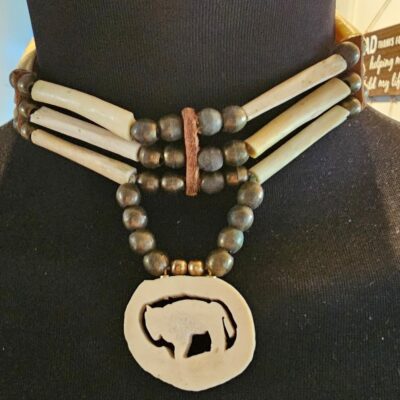 Vintage Native American HANDCARVED Bone Copper Leather Necklace Choker