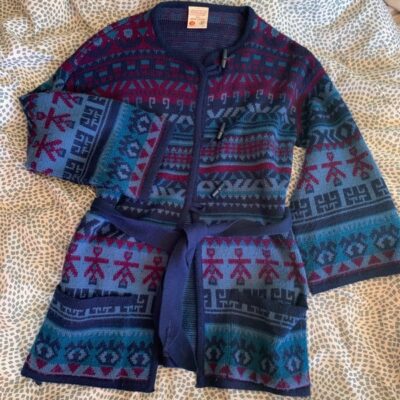 Knit Cardigan 70s 80s True Vintage w/Belt & Pockets Sick Pattern & Colors