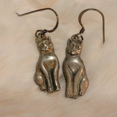 Vintage cat .925 sterling silver earrings spooky