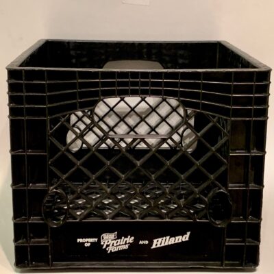 Vintage Prairie Farms And Hiland Dairy Farmer Owned Black Plastic Milk Crate 13”