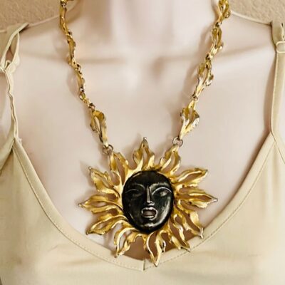 Necklace VTG Collar Gold Tone Signed KJL Kenneth Lane Statement Sun Massive Rare