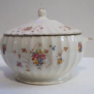 Limoges Floral Covered Dish Gold Trim