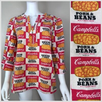 Vintage 1960s Campbell’s Pork & Beans Top, Mod Pop Art, Handmade Size Medium