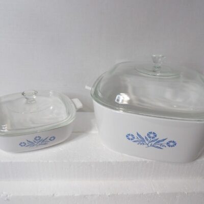 Vtg Corning Ware Cornflower Dutch Oven P 84 B 4qt. & 1qt. P-1-B  w/Pyrex Lids