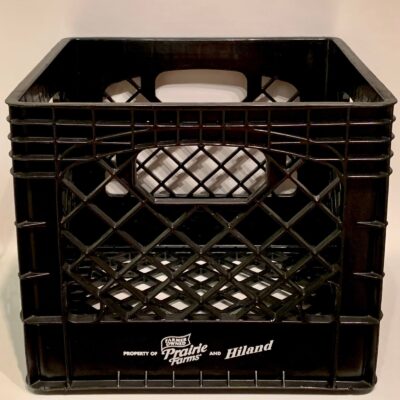 Vintage Farmer Owned Prairie Farms and Hiland Dairy Black Plastic Milk Crate 13”