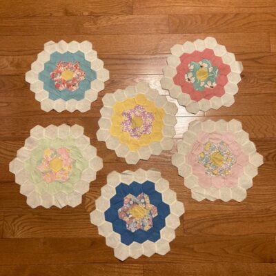 6 Vintage Feed Sack Fabric Quilt Blocks (set 3)