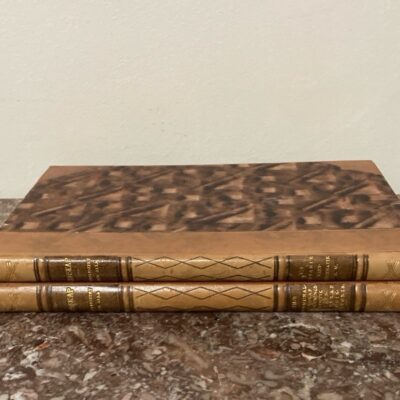 Antique Swedish Leather Books w/ Botanical Illustrations