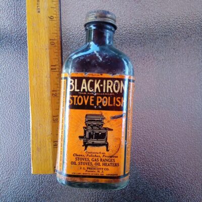 ANTIQUE BOTTLE BLACK IRON STOVE POLISH LABEL  DATED 1926