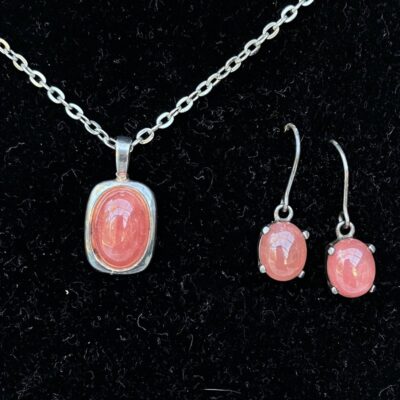 925 Silver Strawberry Quartz Necklace and Earrings Set