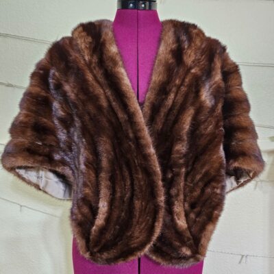 Vintage Bernard’s Spokane Brown Fur Stole/Shrug with Pockets & Floral Lining