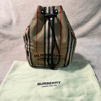 Burberry Icon Stripe Nylon Drawcord, Pouch, Beige