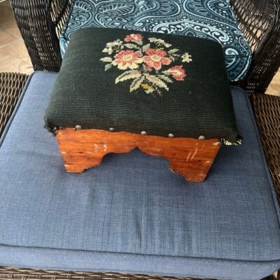 Pegged Hand Made Pine Antique Needlepoint Foot Stool. Over 100 Yrs Old.