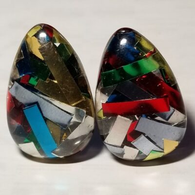 Vintage 60s Confetti Lucite Clip On Earrings