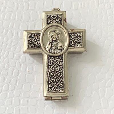 Antique Czech Prayer Petition Locket Saint Anthony Cross Reliquary Pendant