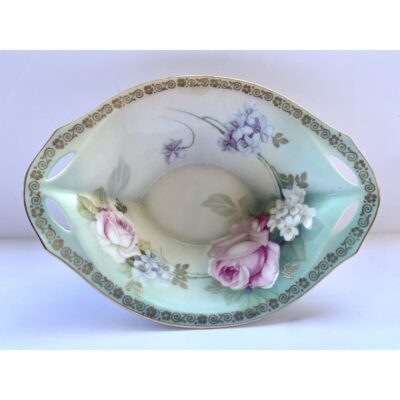 R S Prussia Floral 8” Footed Candy Nut Bowl Tillowitz Silesia Gilt Rim Roses