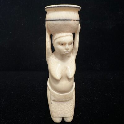 Carved Bovine Bone Candlestick Statue Figure