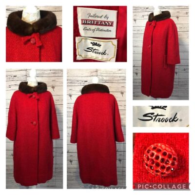 Stroock vintage wool coat with fur collar