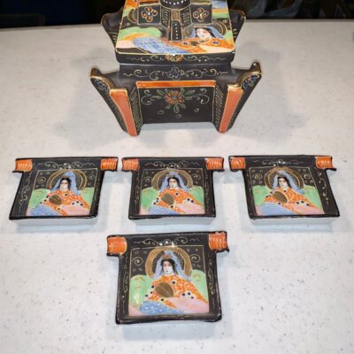 Moriage Satsuma Japan Cigarette Ashtray Set