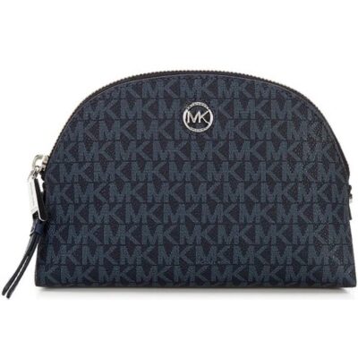 NWT MICHAEL MICHAEL KORS Heritage MK Monogram Admiral Blue Large Logo Zip Pouch