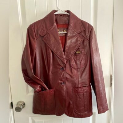 Etienne Aigner 70s Oxblood Leather Jacket, red, size 12