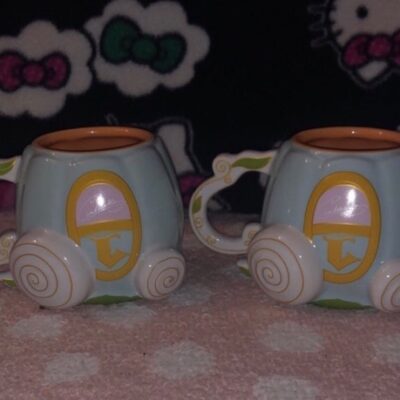 Disney Parks Princess Cinderella Coach Carriage Sculpted Coffee Mug Set of 2