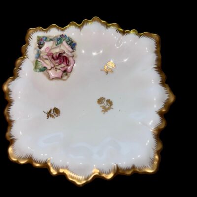 ROYAL CROWN DERBY TRINKET Tray Plate WITH 3D ENCRUSTED Porcelain FLOWERS