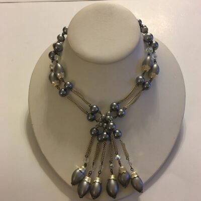 Vintage grey Beads and Crystals Necklace