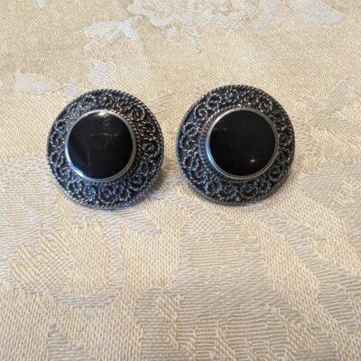 Vintage Sterling Silver Black Onyx Clip On Earrings