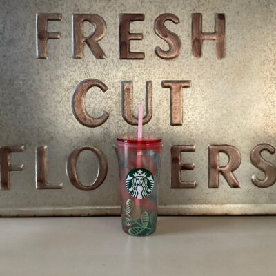 NEW Starbucks Clear Pink Green Blue Floral Flowers Glass Cup Straw Tumbler 18oz