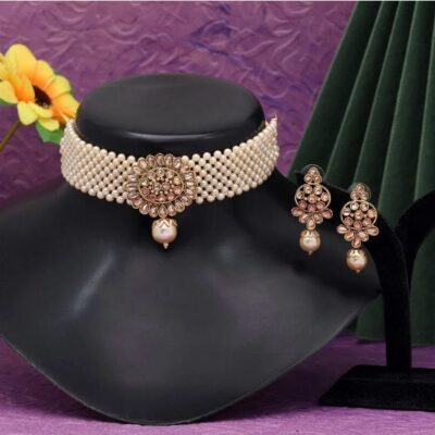 Gold Vintage Choker Beaded Necklace set