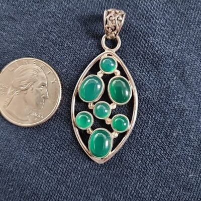 Rare One Of A Kind Vintage jewelry Pendant  Green Onyx  Rare  Sterling Silver