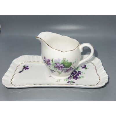 Vtg Adderley Bone China Violets England Creamer & Server Tray No Sugar No Issues