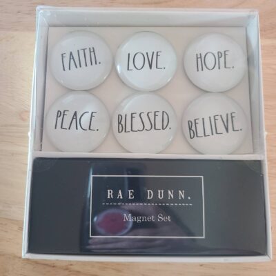 NWT Rae Dunn Glass Dome Magnet Set-Faith, Hope, Love, Peace, Blessed, Believe