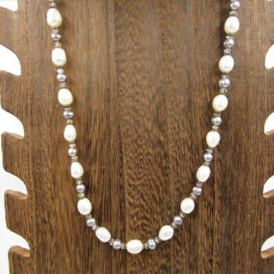 21″ Sterling Pearl & Garnet Necklace