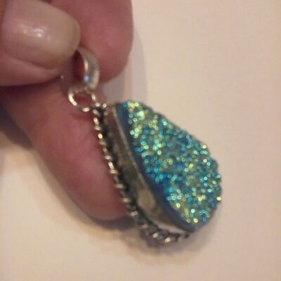 Rough Blue Druzy Pendant .925 Sterling Silver Teardrop Pendant