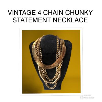 NECKLACE VINTAGE CHUNKY MULTI STRAND STATEMENT GOLD TONE JEWELRY ADJUSTABLE