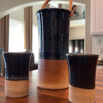 Buck Pottery Wine Cooler (or vase, utensil holder, etc!) and two cups