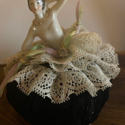 1920’s Vintage German Ceramic Pin Cushion Doll – Collectible Sewing Pin Holder