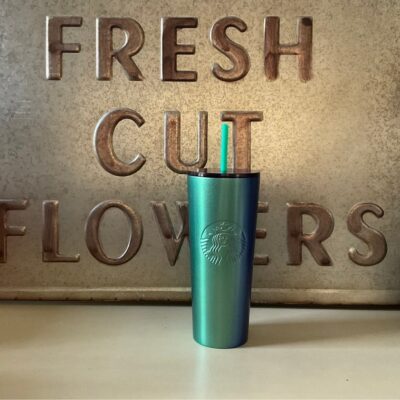 NEW Starbucks Blue Green Metallic Stainless 24oz Venti Cold Cup Tumbler