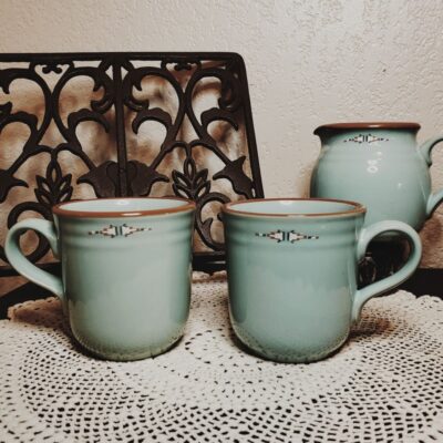 Turquoise Mugs and Creamer