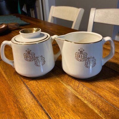 Hall China Sugar/Creamer set Rx and Caduceus Inprint