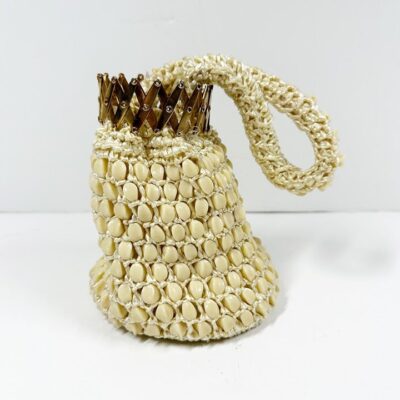 vintage Mister Ernest Simon ivory beaded raffia pouch handbag Beggar’s Purse