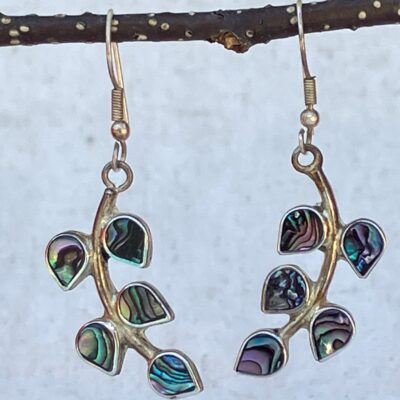 Vintage Silver Tone Abalone Vines Dangle Earrings