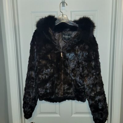 Eizzo Soft by DAMSELLE Genuine Rabbit Black/Brown Leopard Print Jacket