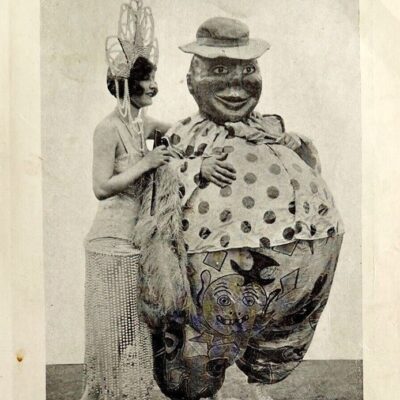 1930 Circus Clown with Beauty Print Antique Carnival Ephemera 8 x 5 Betty Bell