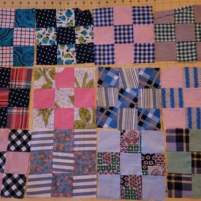 27 Hand-pieced Vintage Quilt Squares 9″ x 9″