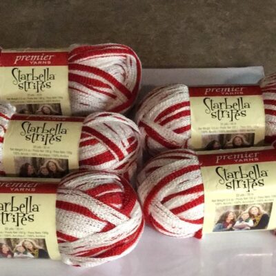 Premier Yarns Starbella Stripes ON EDGE #17-13 White Red 5 Skeins