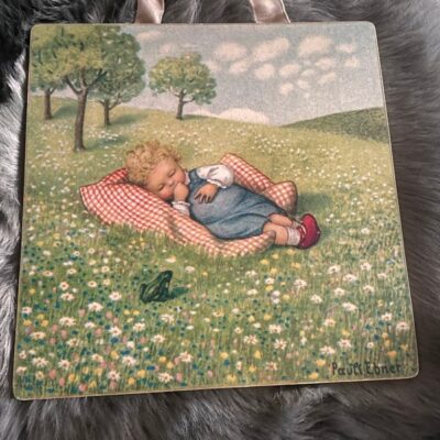 PAUL EBNER , 1930’s wooden picture sleeping girl in field