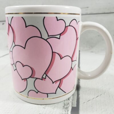 Vintage Coffee Mug Pink Hearts 1993 JII